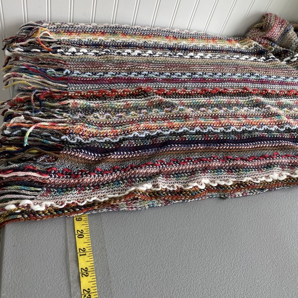 Womens 3D Knit Rainbow Y2K Poncho Cowl Neck One Size Fringe Boho Indie Sleaze - Picture 10 of 12